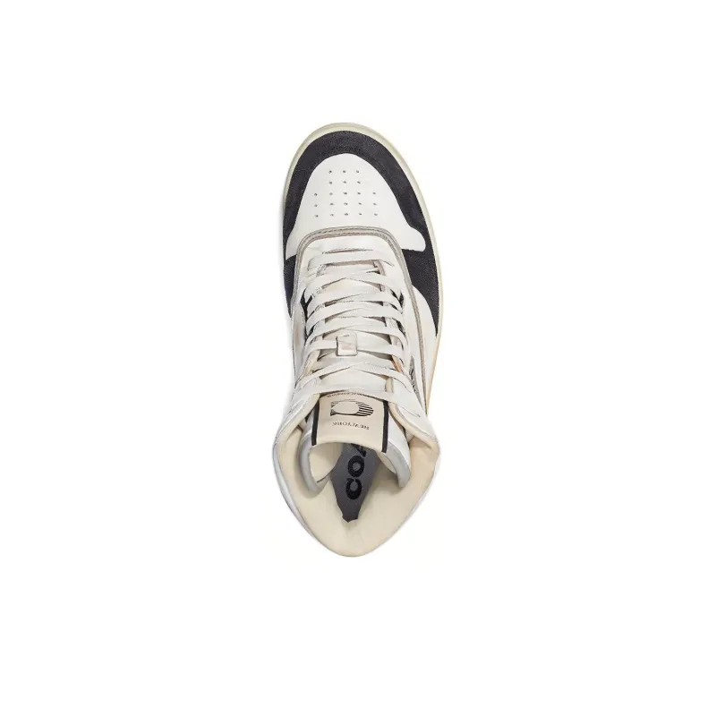 COACH High-Top Stylish Skateboarding Shoes Women's White Black-3