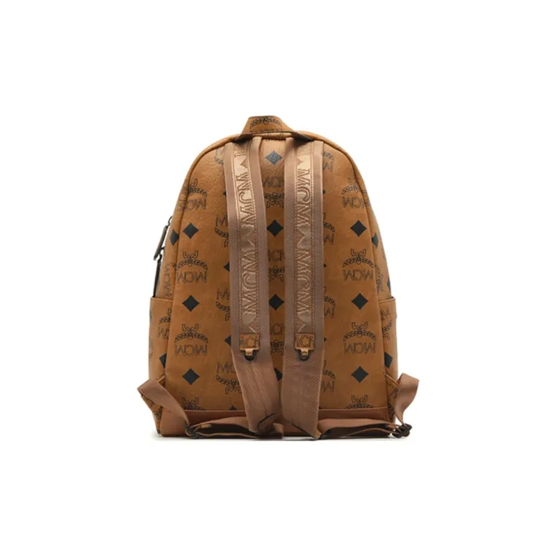 MCM Stark Visetos Coated Canvas Backpack Medium Size Unisex Brown Cognac-3