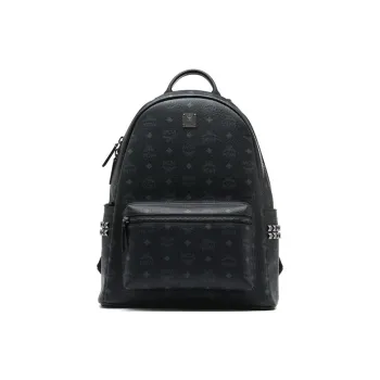 MCM Stark Visetos Coated Canvas With Nappa Leather Trim Backpack Medium Size Unisex Black