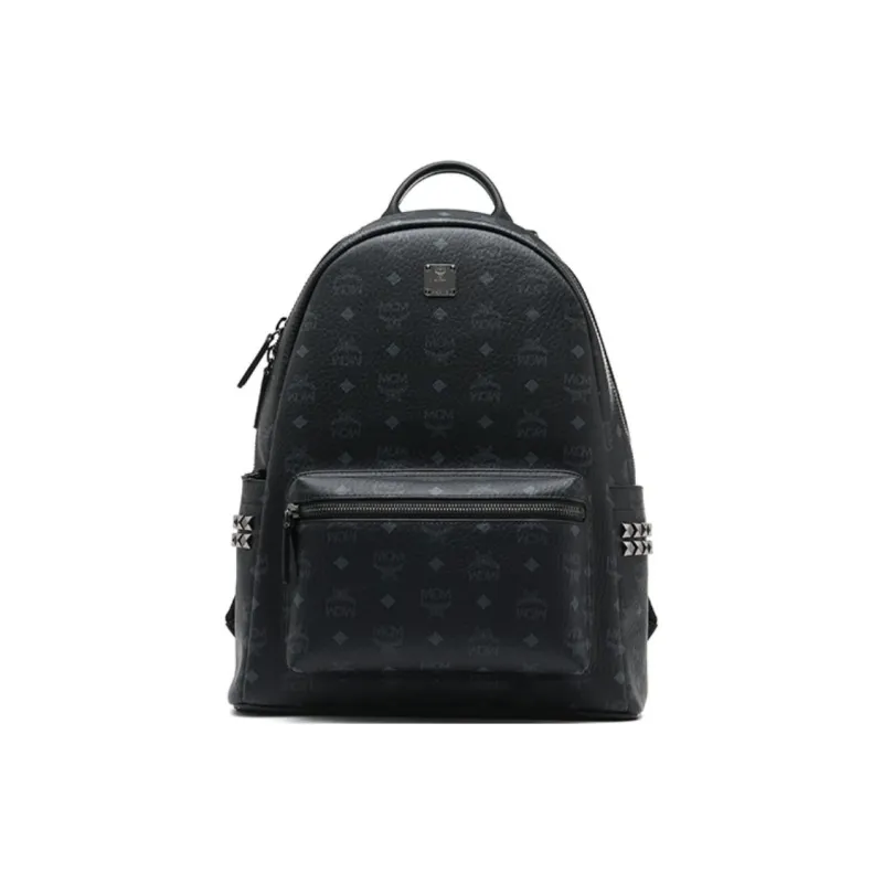 MCM Stark Visetos Coated Canvas With Nappa Leather Trim Backpack Medium Size Unisex Black-0