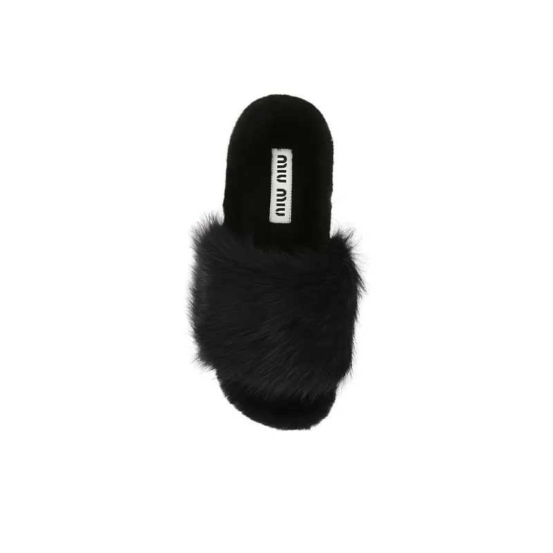 MIU MIU Slip-Resistant Slide Slippers Women's Black-3