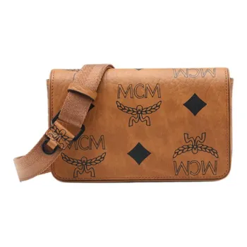 MCM Aren Visetos Canvas Camera Bag, Crossbody Bag, Clutch Mini Unisex Brown Cognac