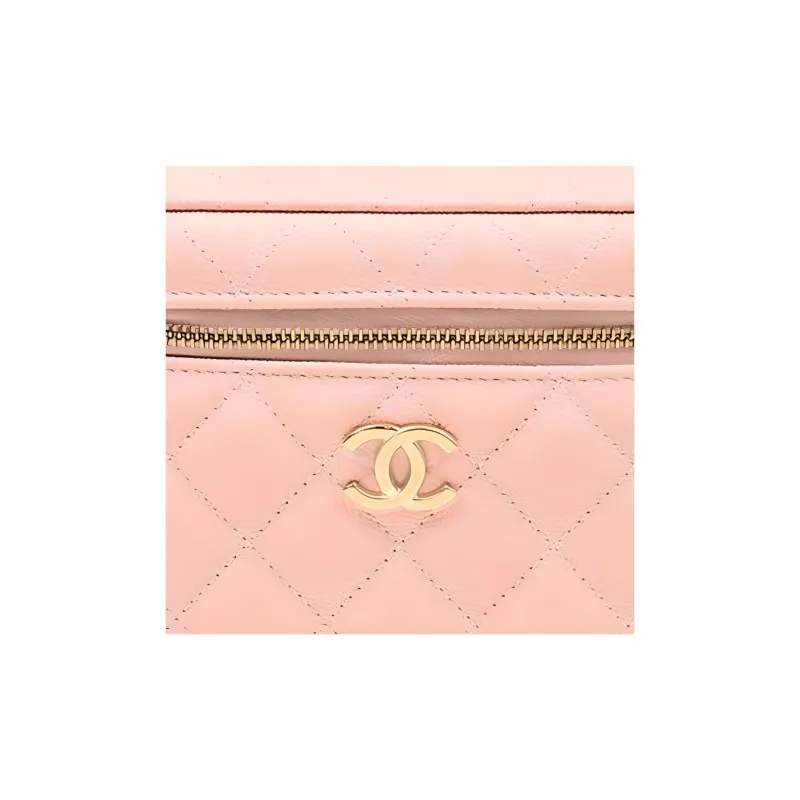 CHANEL 22SS Grain Embossed Cow Leather Box Bag, Makeup Bag, Handbag, Shoulder Bag, Crossbody Bag Trumpets Women's Pink-4