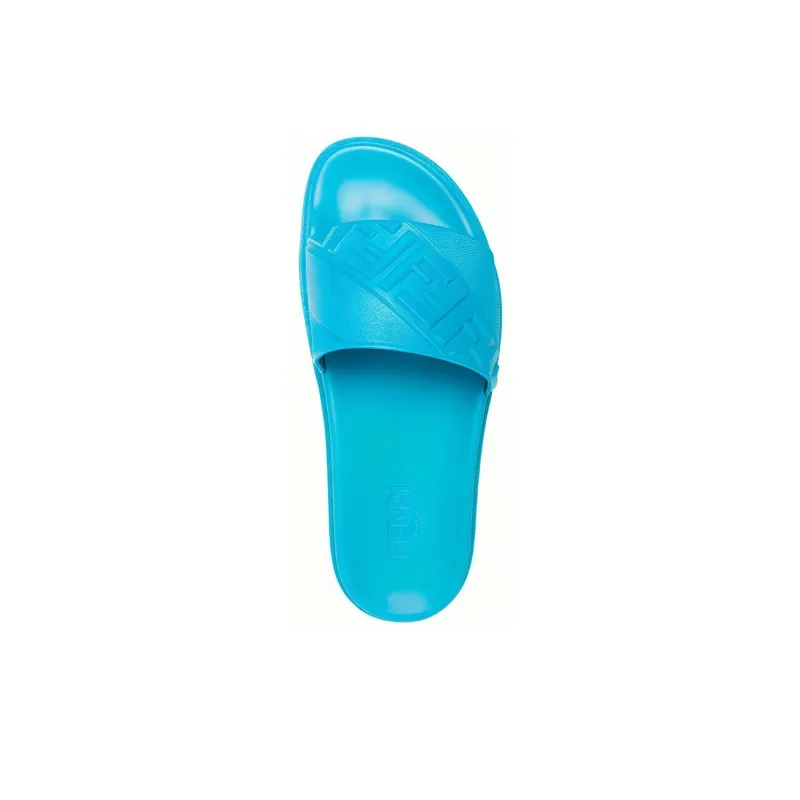 FENDI Rubber Slides 'Embossed Diagonal FF Motif   Turquoise'-4