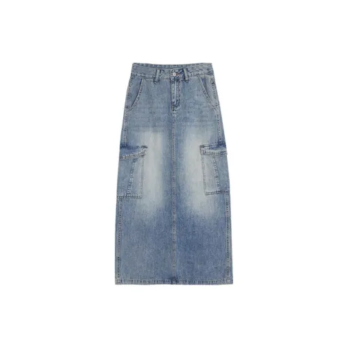 Rose Denim Long Skirts Women's Nostalgic Blue