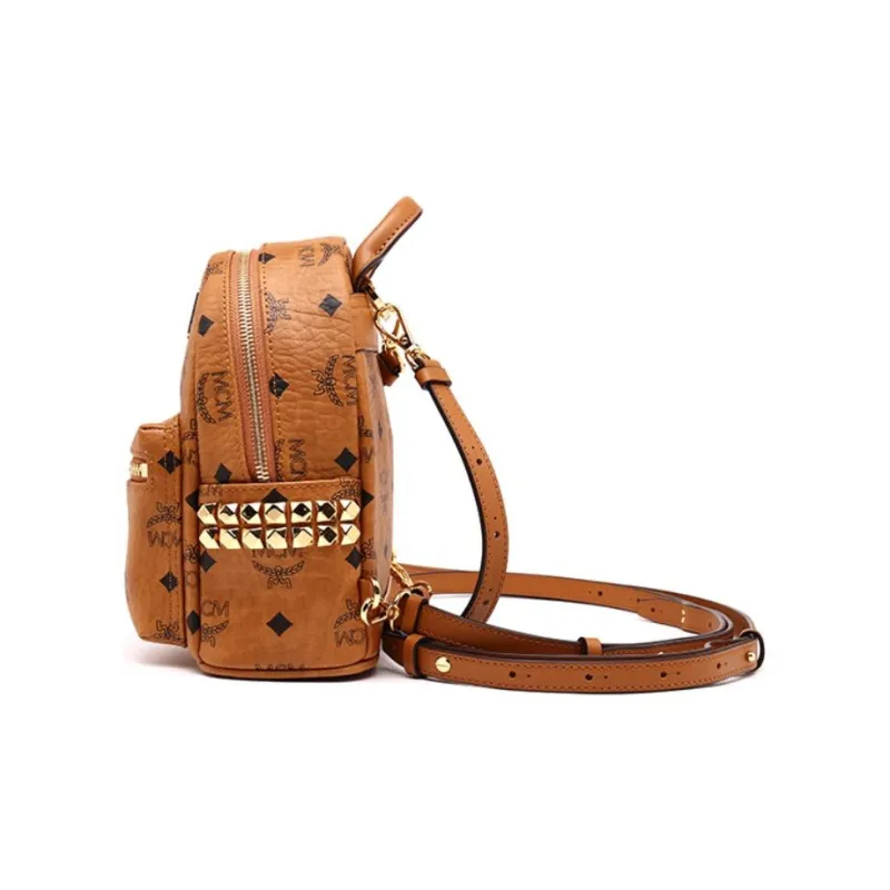 MCM Stark Visetos Coated Canvas With Leather Trim Backpack Extra Mini Unisex Brown Cognac-2
