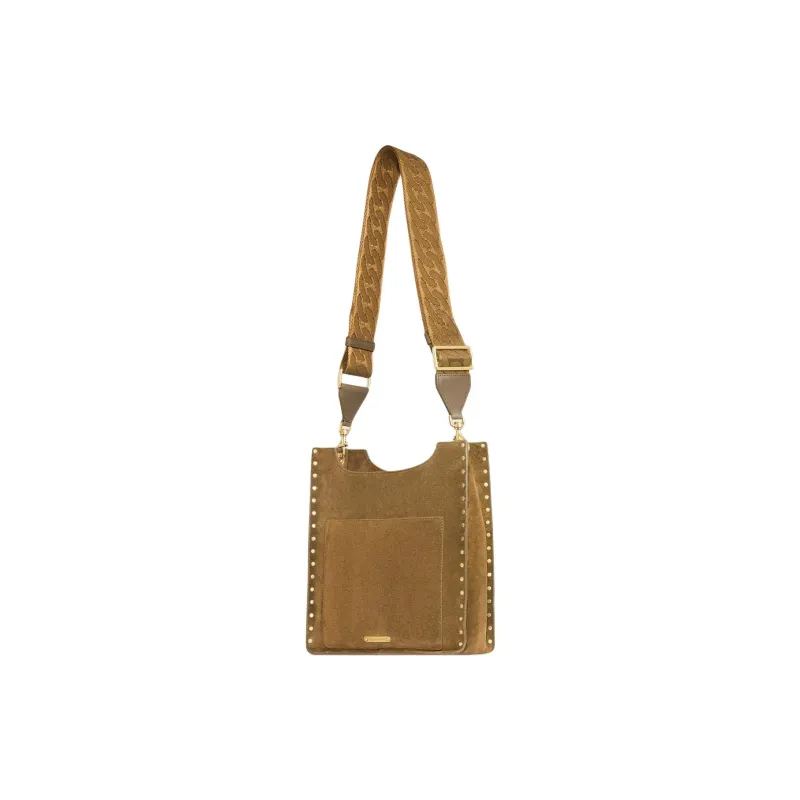 REBECCA MINKOFF Suede Leather Shoulder Bag Crossbody Bag Medium Size Women's Honey-1