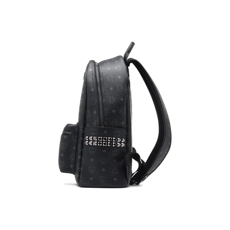 MCM Stark Visetos Coated Canvas With Nappa Leather Trim Backpack Medium Size Unisex Black-2