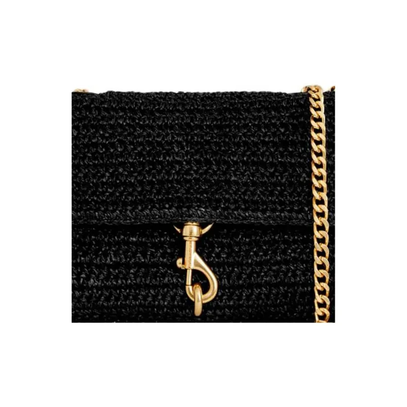 REBECCA MINKOFF Edie Straw Woven Shoulder Bag Crossbody Bag Medium Size Women's Black-3