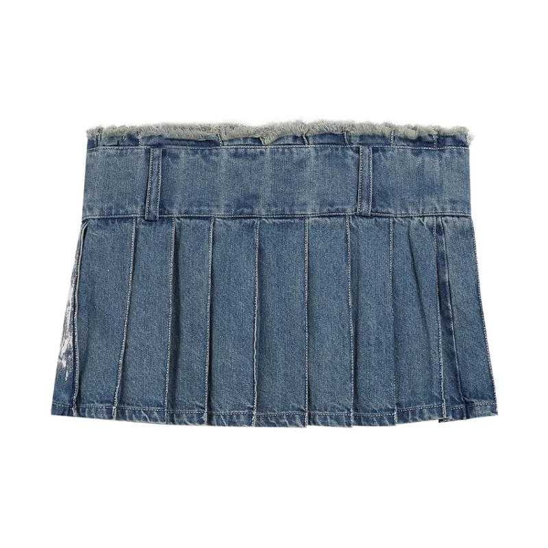 DND4DES Denim Short Skirts Women's Washed Blue-1