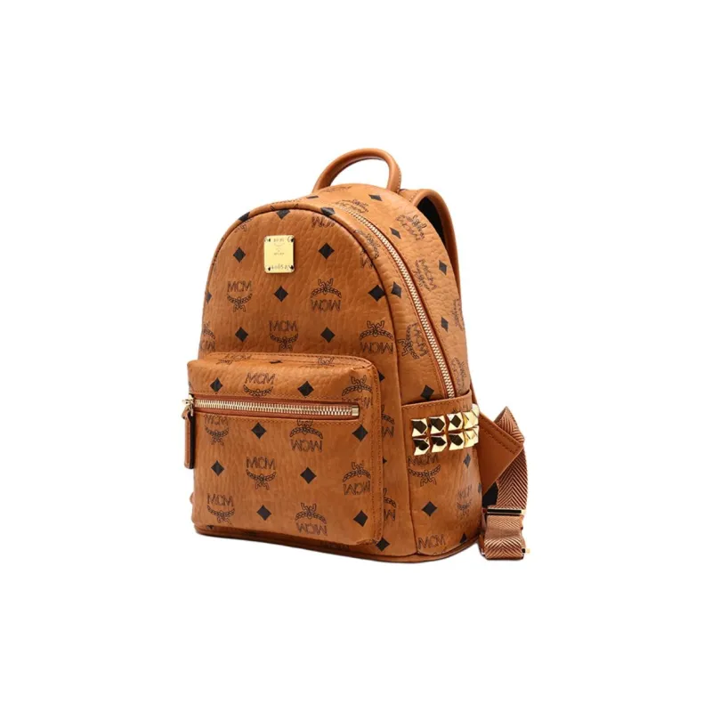 MCM Stark Visetos Canvas With Leather Backpack Mini Unisex Brown Cognac-1