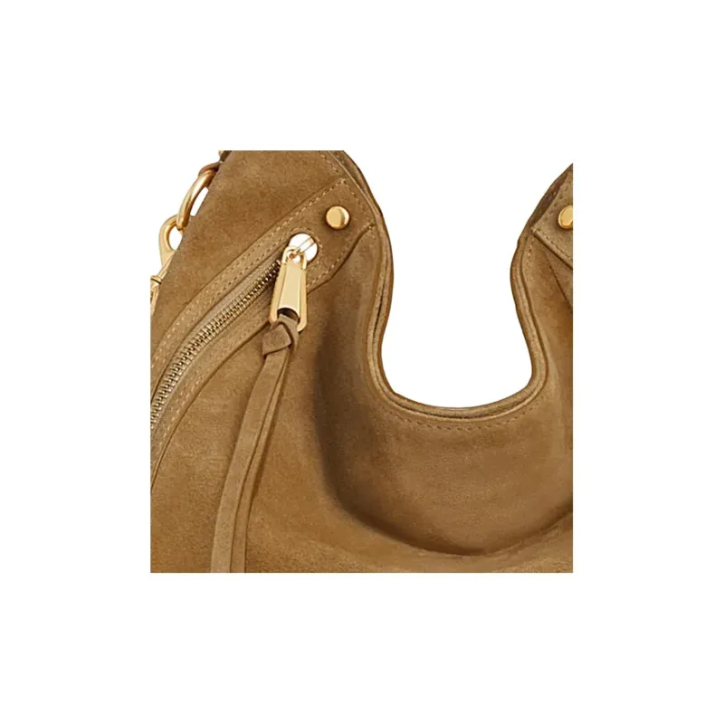 REBECCA MINKOFF Suede Leather Handbag Shoulder Bag Women's Honey Brown-4