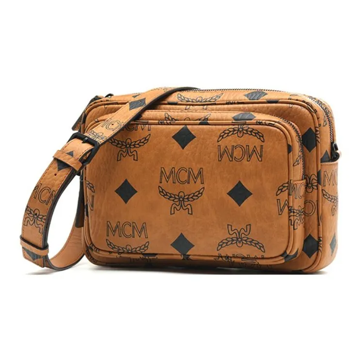 MCM Aren Visetos Coated Canvas Camera Bag, Shoulder Bag, Crossbody Bag Small Size Unisex Brown Cognac-1