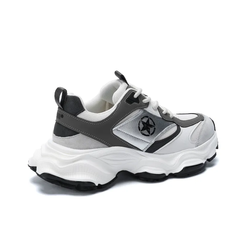 JEEP SPIRIT Breathable Height Increasing Low-Top Chunky Sneakers Men's White-4