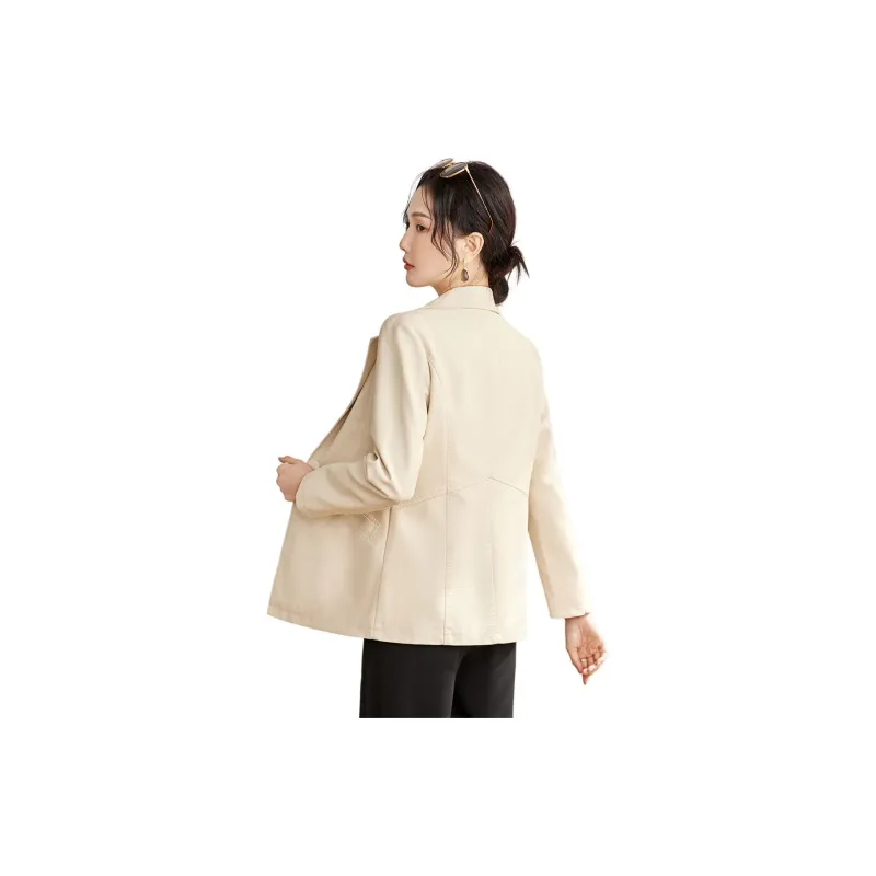 TERRE BLEUE Leather Jacket Women's Ecru-1