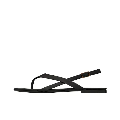 SAINT LAURENT Leather Crossover-strap Flat Sandals