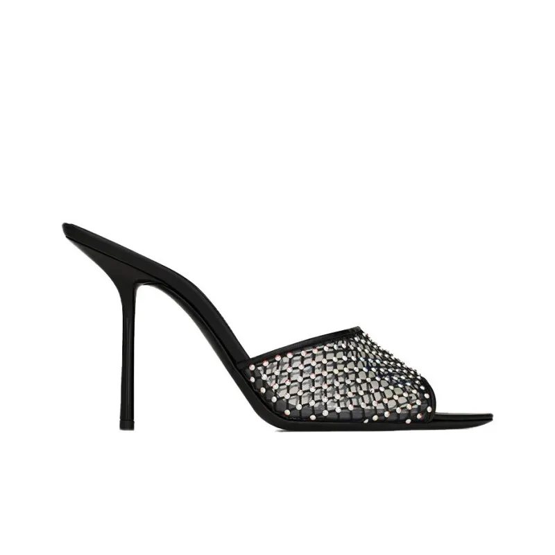 SAINT LAURENT Crystal-embellished Leather Mules-1