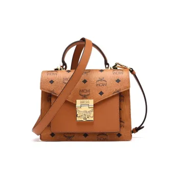 MCM Tracy Visetos Coated Canvas Trunk Bag, Shoulder Bag, Crossbody Bag, Handbag Small Size Women's Brown Cognac