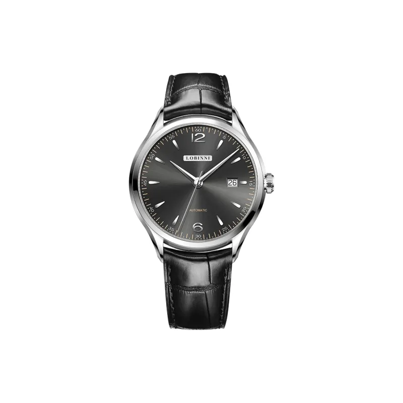 LOBINNI L High-End Taste Men's Wrist Watch Automatic Mechanical Movement Cowhide Strap Watch Men Silver Dial-6