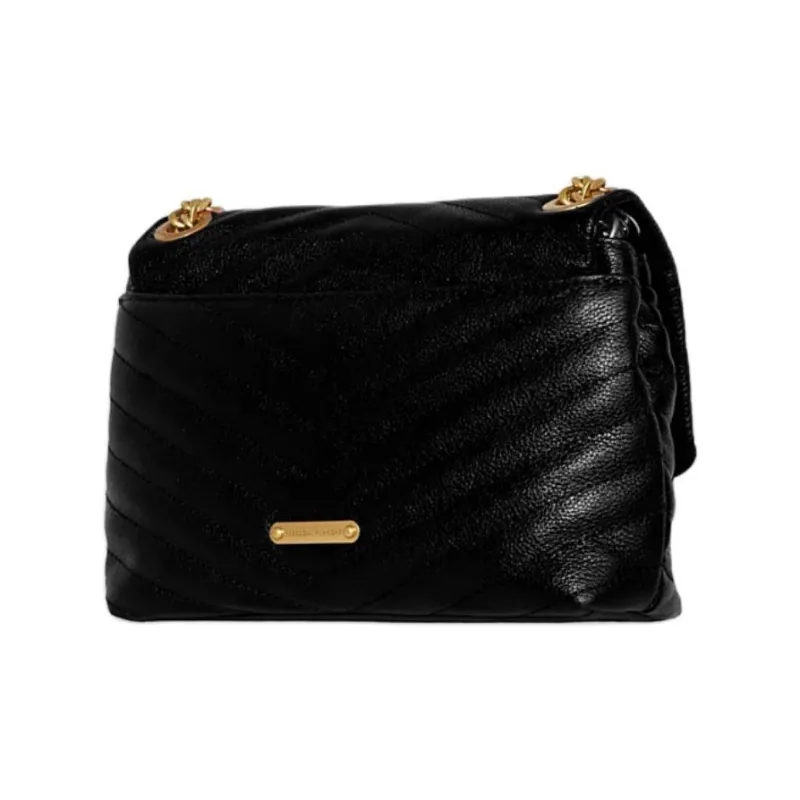 REBECCA MINKOFF Edie Smooth Leather Shoulder Bag Crossbody Bag Women's Black With Bronze Accents-1