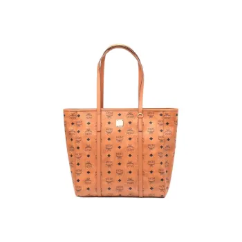 MCM Anya Top Zip Shopper Visetos Medium Cognac