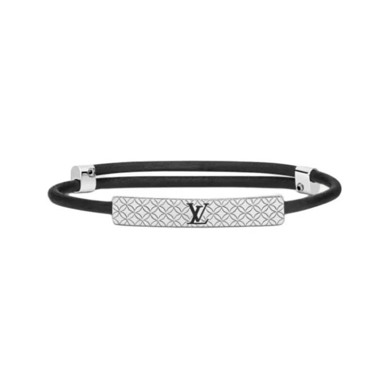 LOUIS VUITTON Metal Calfskin Enamel Enamel Bangles Men Black-0