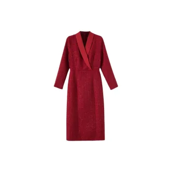 Late White Long-Sleeved Dresses Women's Red