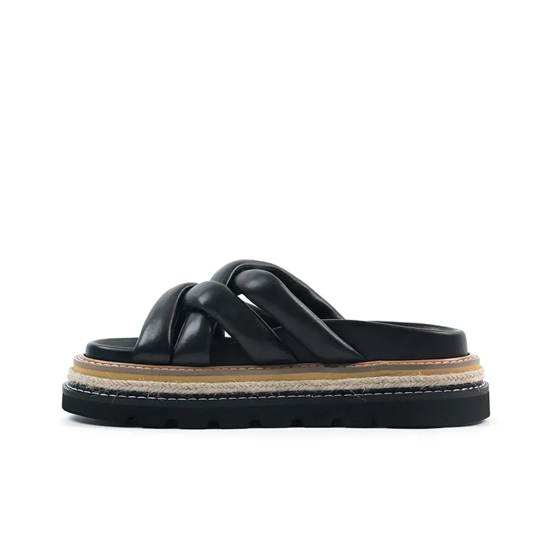 BLOCCO5 EVA Woven Cuffed Abrasion Resistant Slide Slippers Women's Black-0