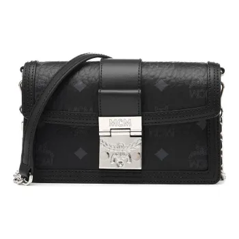 MCM Tracy Visetos Coated Canvas Leather Flap Bag Box Bag Shoulder Bag Crossbody Bag Mini Women's Black