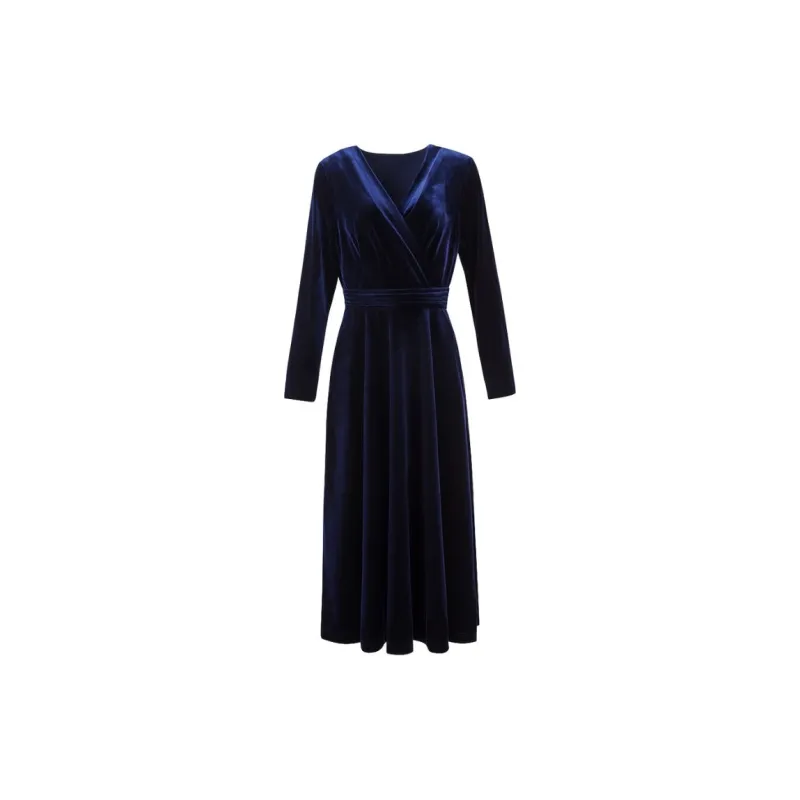 Late White Long Sleeved Dresses Women's Blue-0
