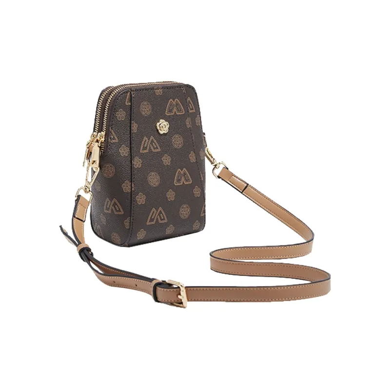 Old Man's Head PVC Cell Phone Pouch Shoulder Bag Crossbody Bag Mini Women's Coffee/Ecru-3