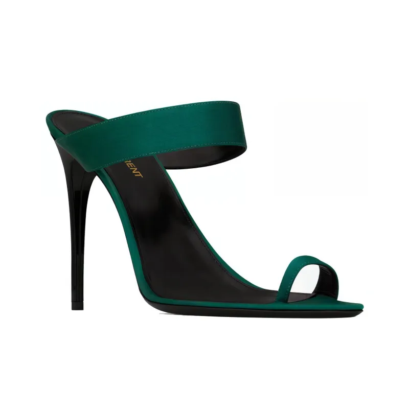 SAINT LAURENT Martha Abrasion Resistant Slide Slippers 11cm Women's Green-1