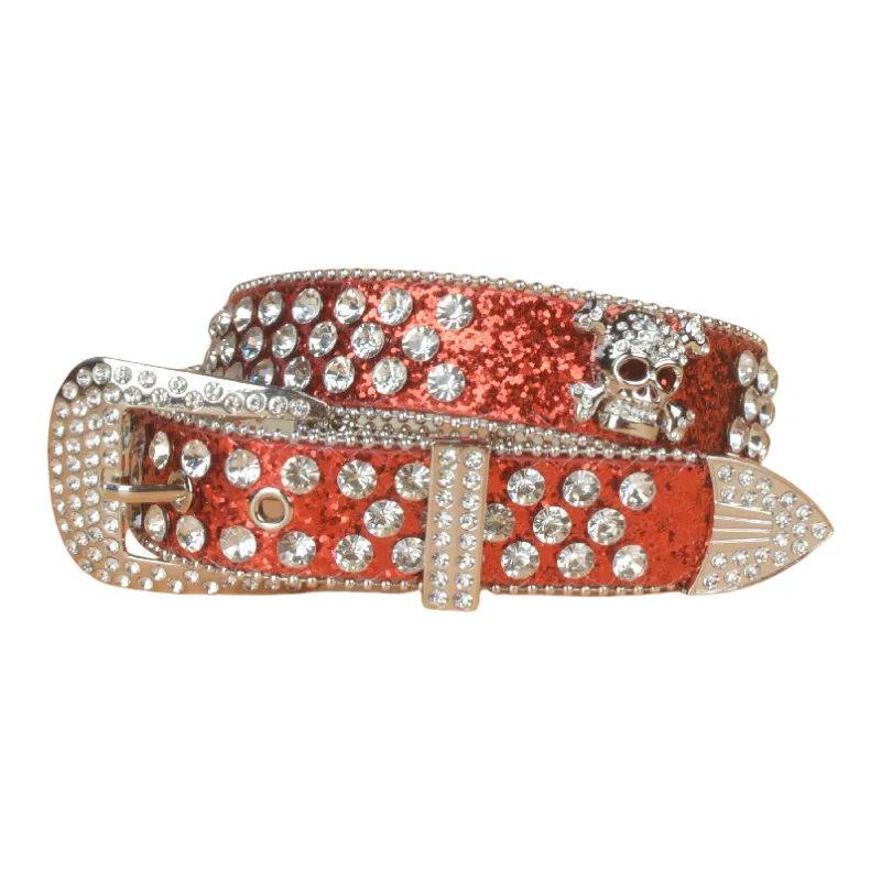 Emperor Penguin PU Rhinestone Leather Belts Women's 3.3CM-4