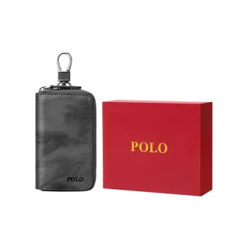 POLO Top Grain Cow Leather Key Pouch Trumpets Men Gray Green