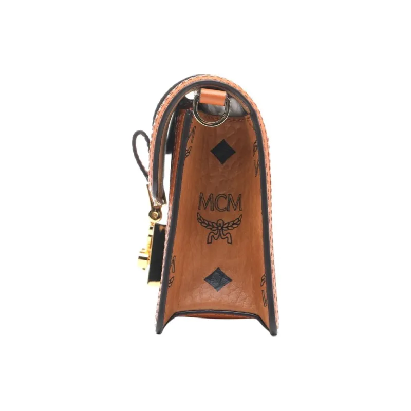MCM Tracy Visetos Cow Leather Crossbody Bag Mini Women's Brown Cognac-2
