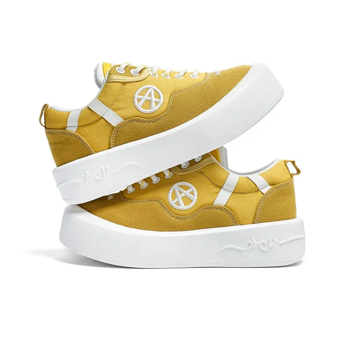 Acupuncture Slip Resistant Low Top Skateboard Shoes Unisex Light Banana Yellow Box-4