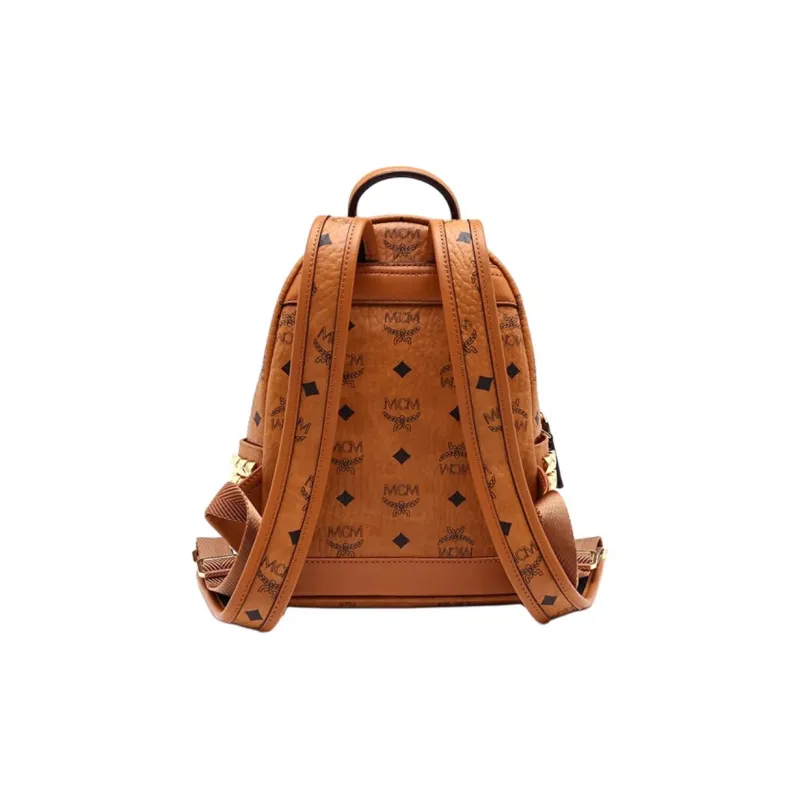 MCM Stark Visetos Canvas With Leather Backpack Mini Unisex Brown Cognac-3