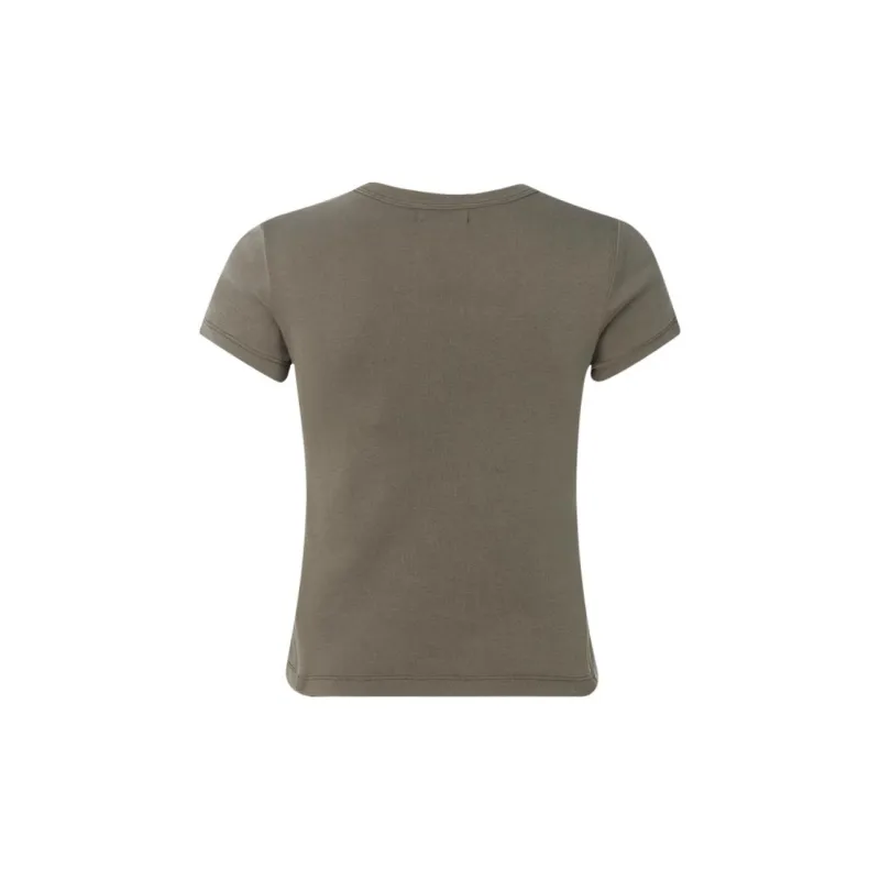 ST. AGNI Solid Color Fitted Round Neck Short-Sleeved T-Shirt Women's Green-1