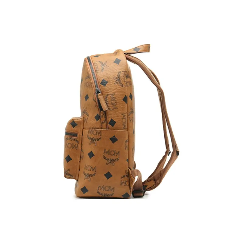 MCM Stark Visetos Coated Canvas Backpack Medium Size Unisex Brown Cognac-2