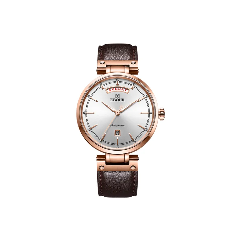 EBOHR Mechanical Movement Cowhide Strap Watch Men White Dial-7