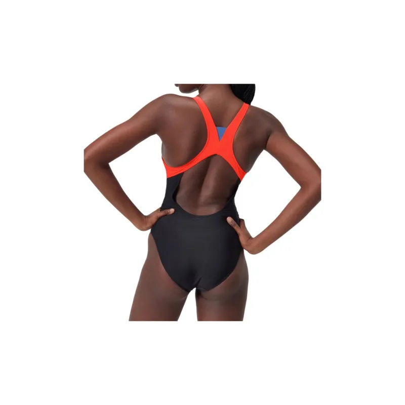 Speedo Colourblock Zip Swimsuit One-piece Swimsuit Women's Black Orange Blue-3