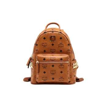 MCM Stark Visetos Canvas With Leather Backpack Mini Unisex Brown Cognac