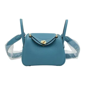 HERMES Lindy Clemence Bullock Leather Handbag Shoulder Bag Crossbody Bag Mini Women's D2 New Bleu Jean Denim Blue