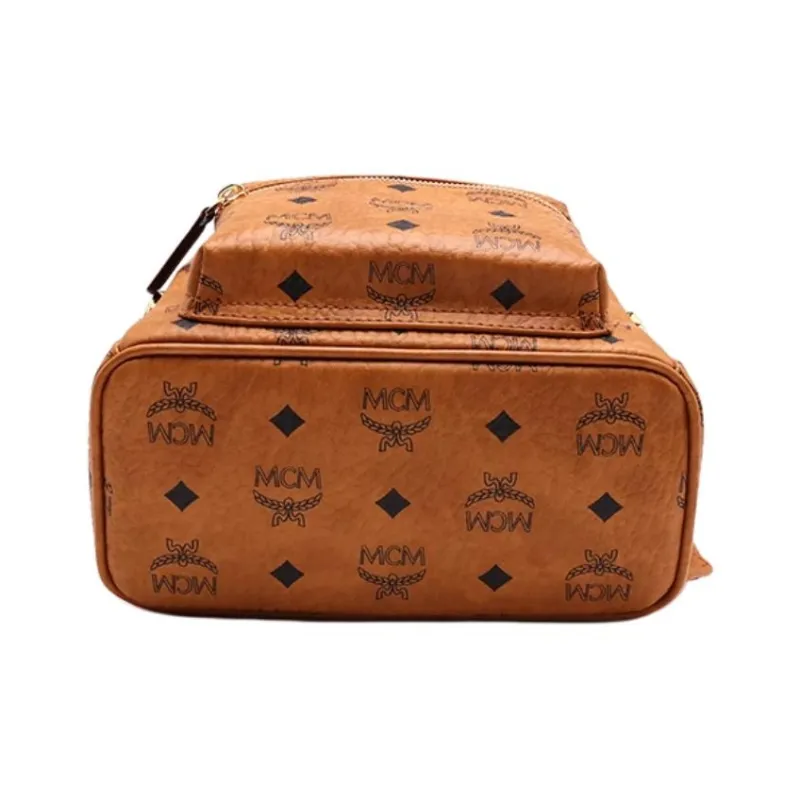 MCM Stark Visetos Canvas With Leather Backpack Mini Unisex Brown Cognac-4
