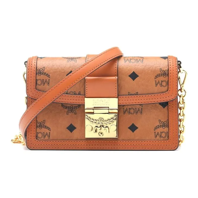 MCM Tracy Visetos Cow Leather Crossbody Bag Mini Women's Brown Cognac-0