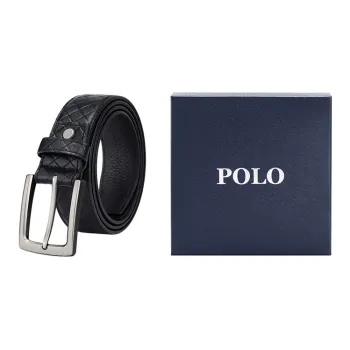 POLO Cowhide First Cowhide Leather Belts Men's Matte Gunmetal Width: 3.8cm