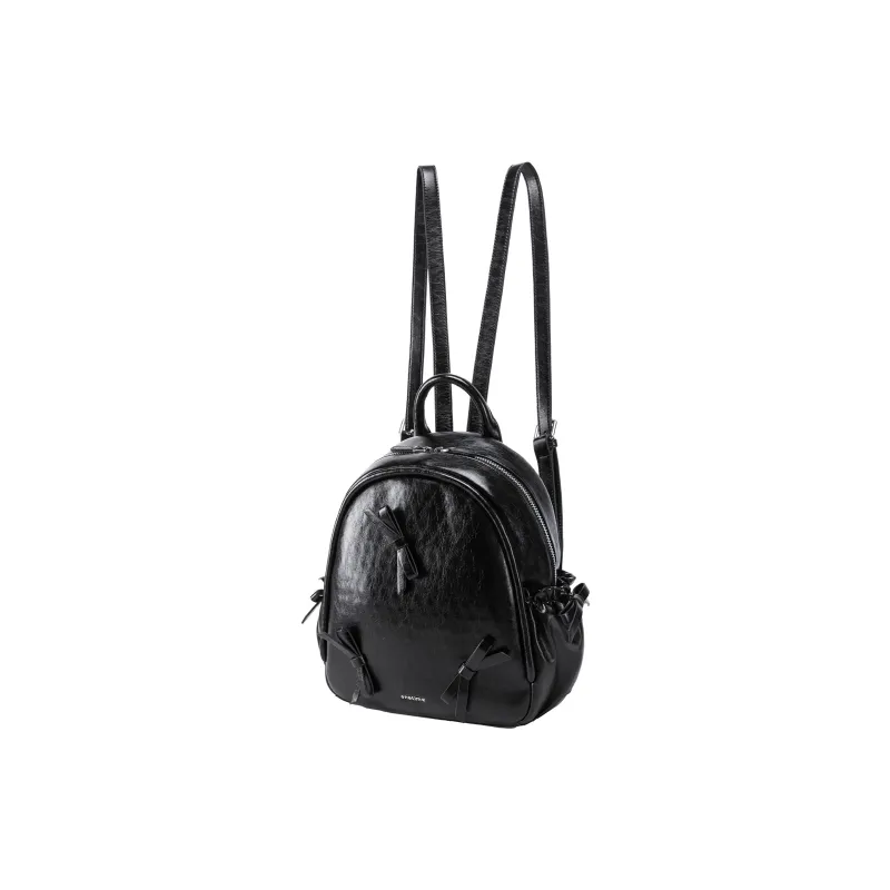 ONE TIME Synthetic Leather Backpack Regular Women's Black/Yellow Cream/Orchid Pink-2