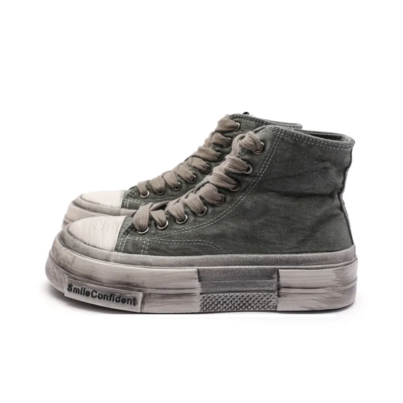 Mengsai Breathable Slip Resistant High Top Canvas Shoes Unisex Army Green-2
