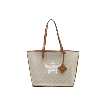 MCM Canvas With Leather Special Tote Bag Shopping Bag One Shoulder Handbag Medium Size Women's Sand