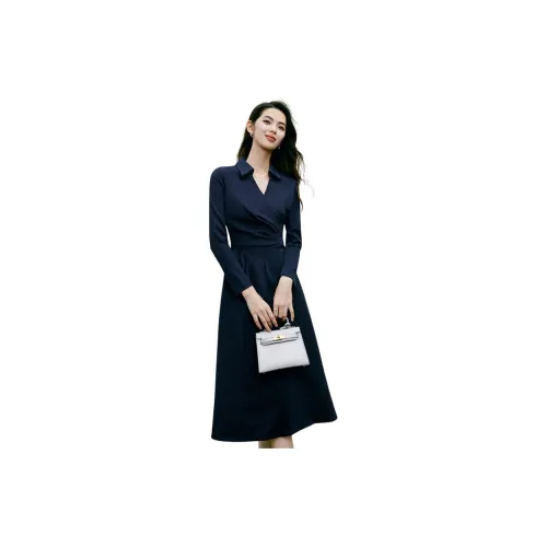 Late White Long-Sleeved Dresses Women's Blue